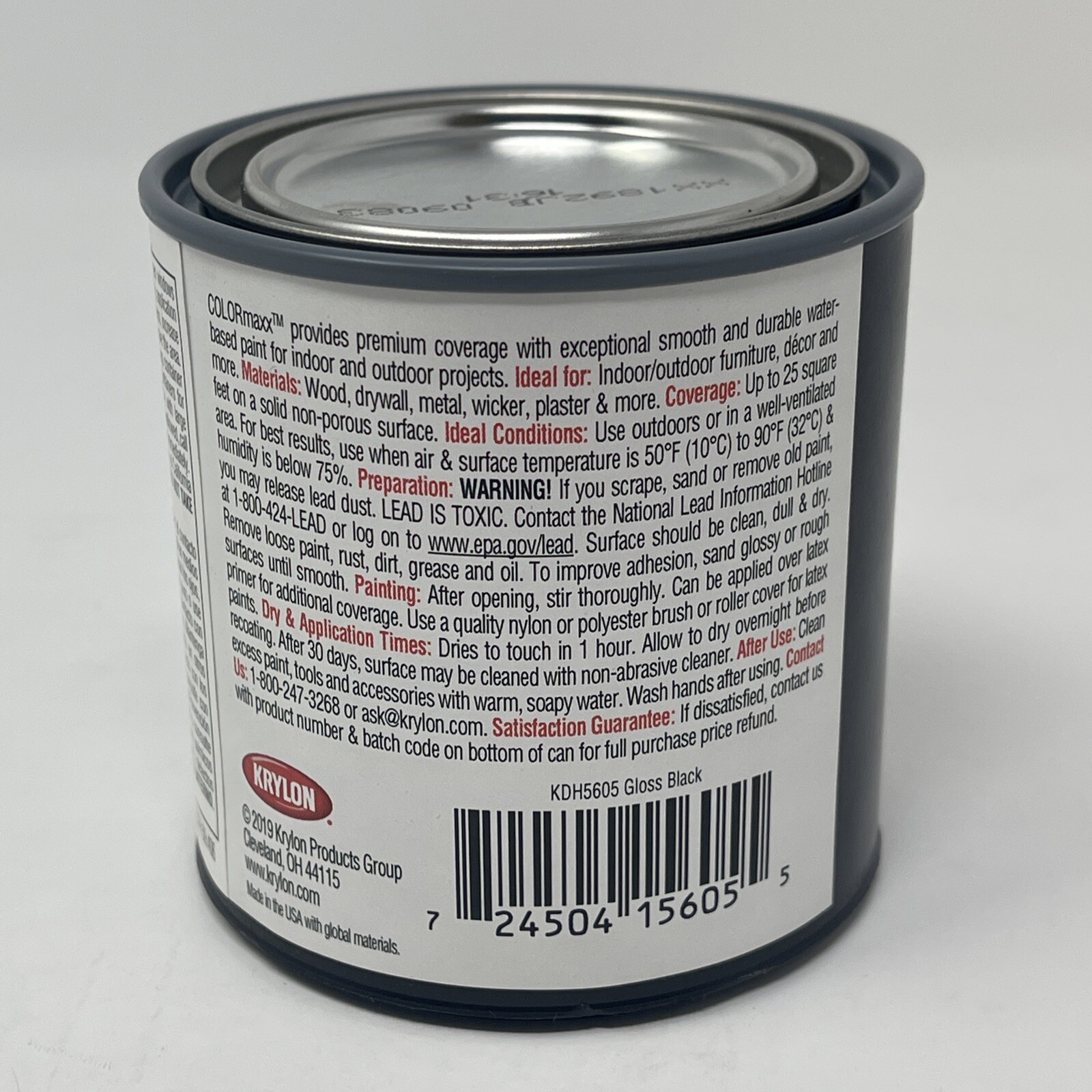 Krylon K05605007 Colormaxx Acrylic Latex Paint Gloss Black 1/2 Pint 8 oz