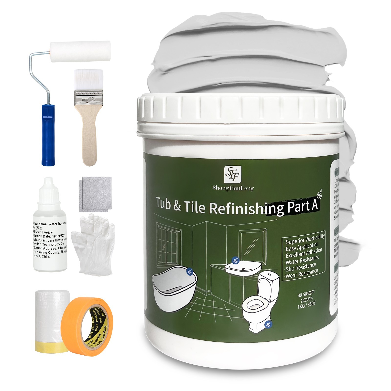 Bathtub Refinishing Kit Gloss Gray 32oz Tub Paint Reglazing, Tub and Tile Refini