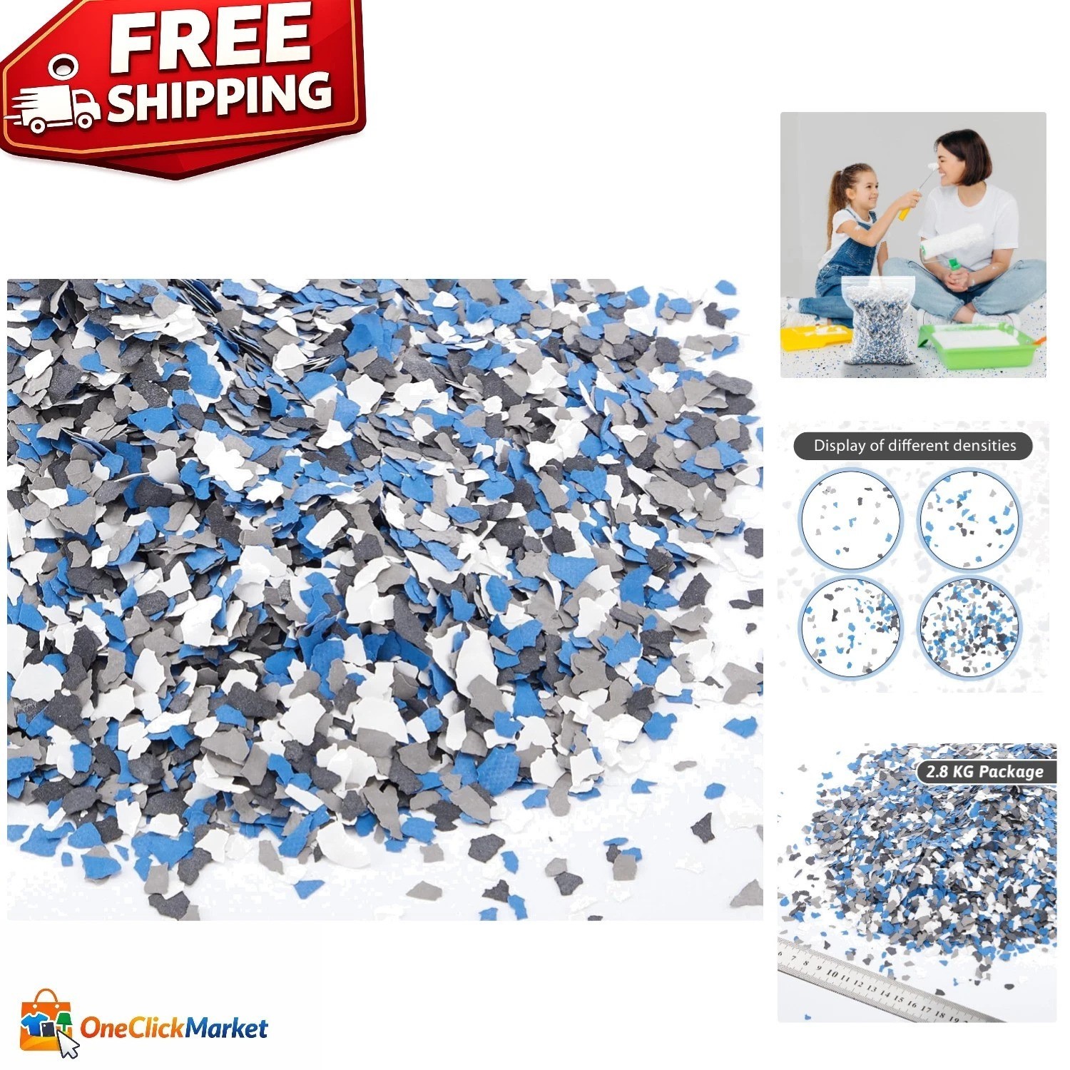 2.8 Kg Decorative Epoxy Flakes – Black, White, Blue & Grey for Stylish Floors