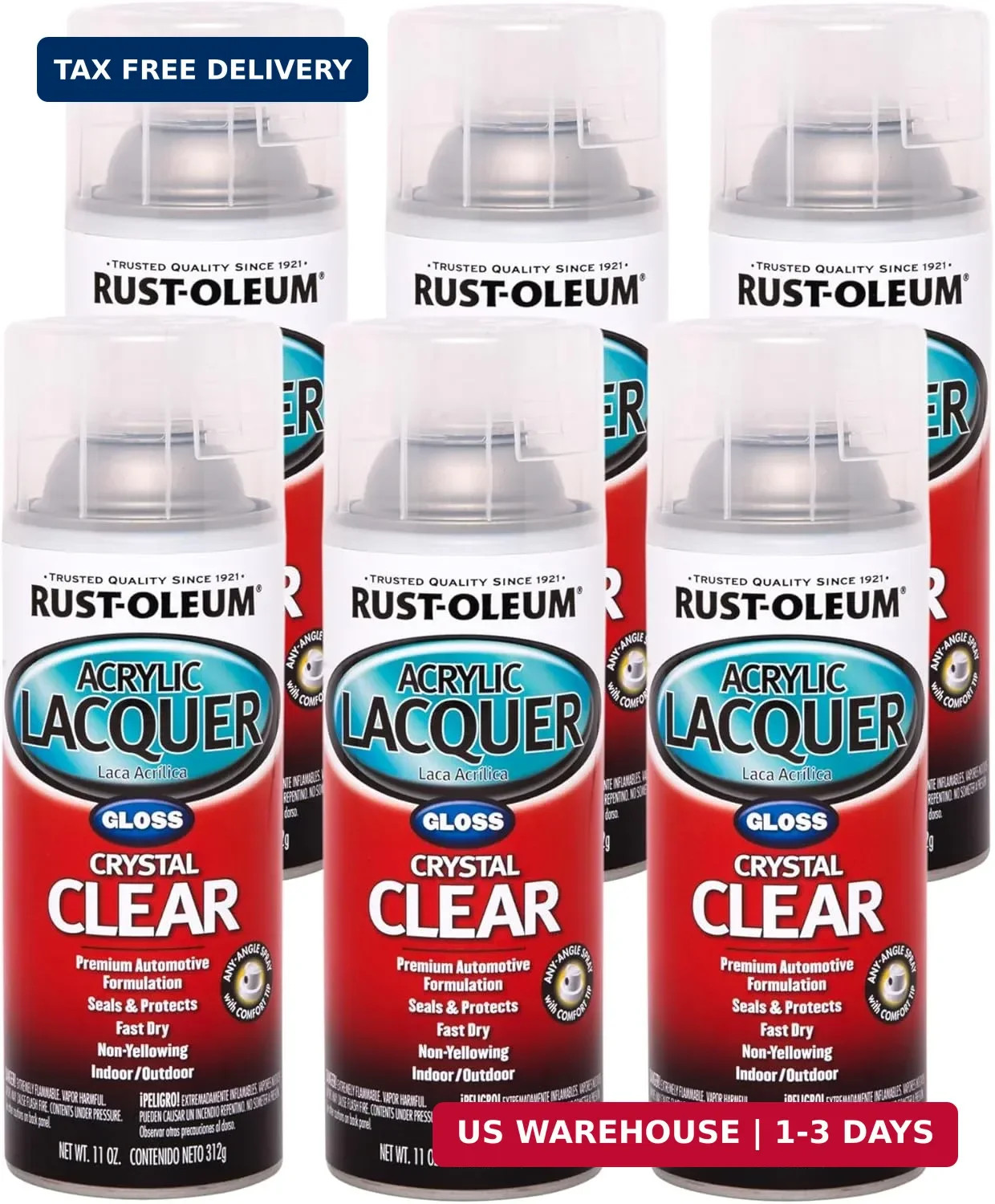 Rust-Oleum Automotive 253366 Acrylic Lacquer Spray, 11 oz, Gloss Clear, (6 Pack)