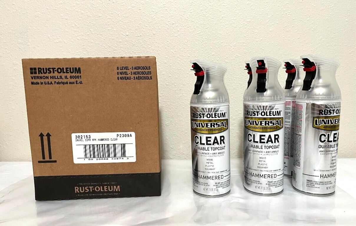6 x Rust-Oleum Universal ~ Clear Topcoat Hammered Finished ~ Spray 11oz Case