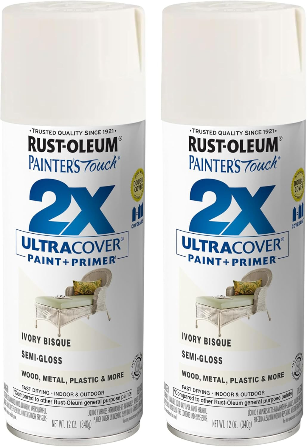249860-2PK Painter’S Touch 2X Ultra Cover Spray Paint, 12 Oz, Semi-Gloss Ivory B