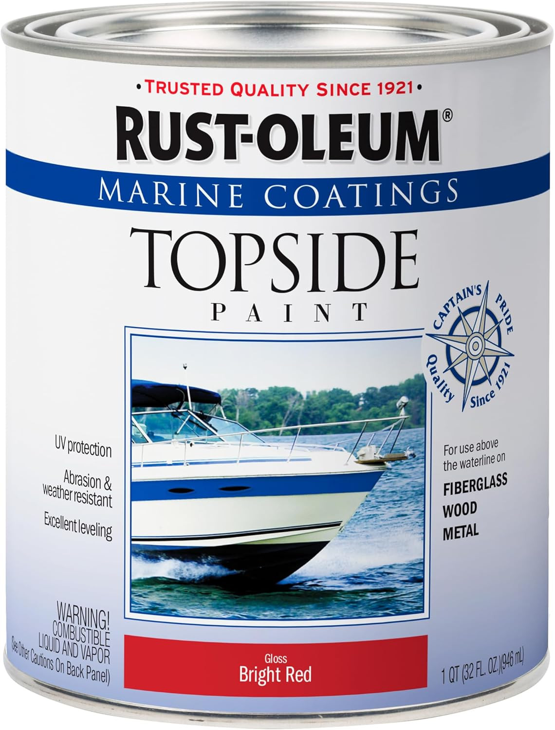 Rust-Oleum, Bright Red 207004 Marine Coatings Topside Paint, Quart, 32 Fl Oz
