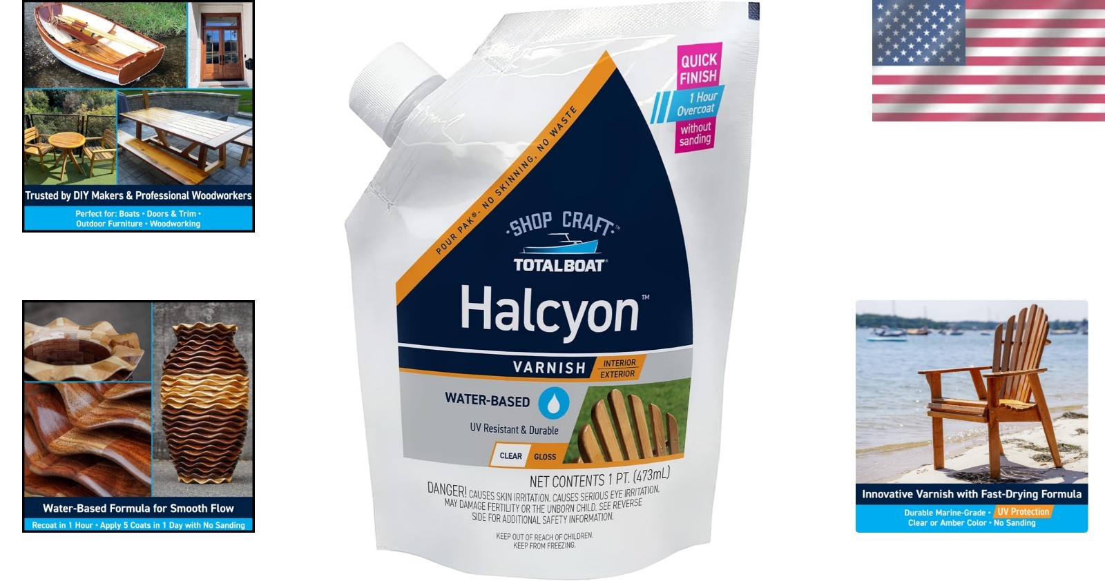 Halcyon Fast-Drying Clear Gloss Varnish | Ideal for Boating & Woodworking | Pint