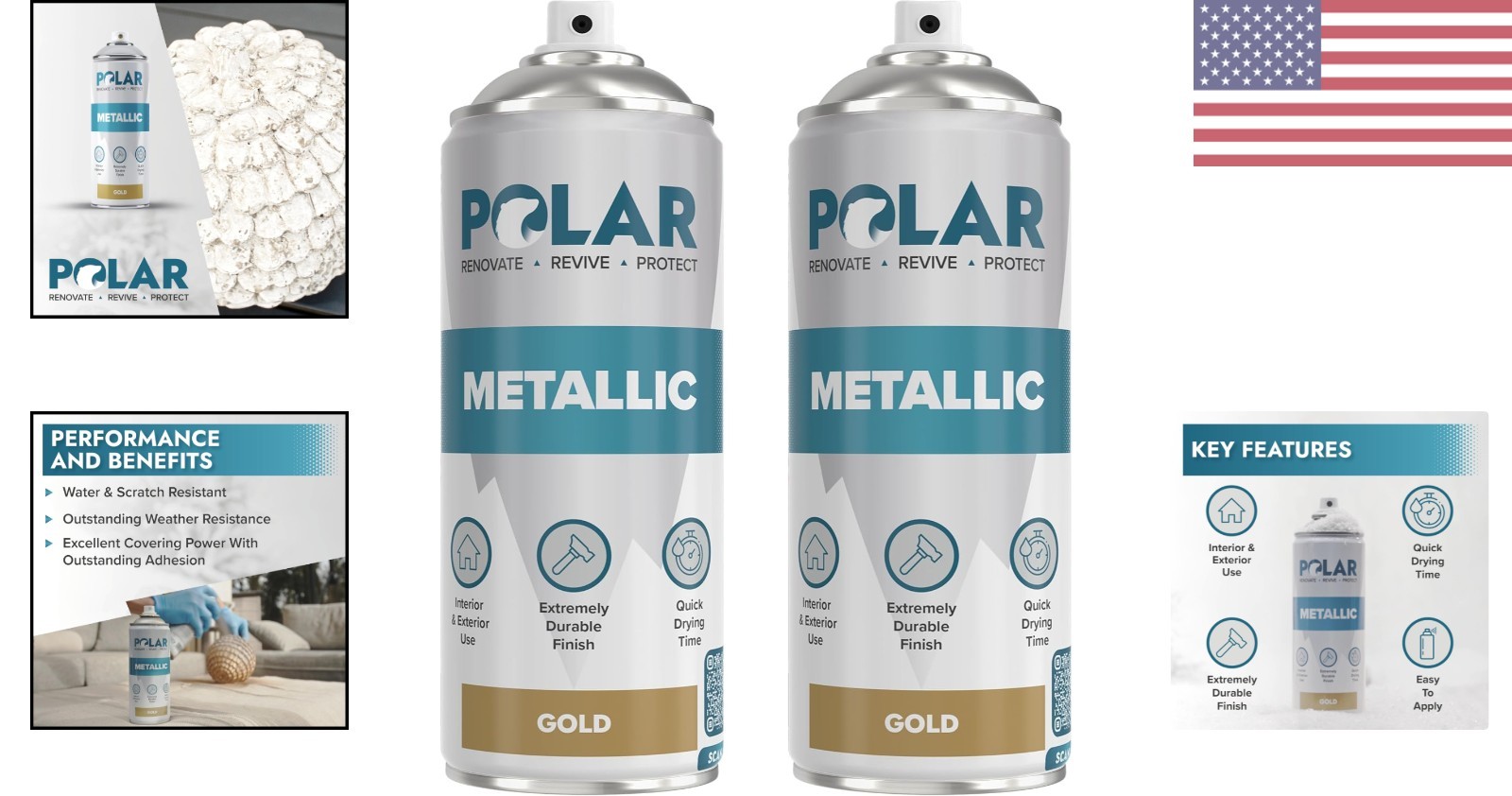 Polar Metallic Gold Spray Paint – 2 x 13.5 Fl Oz for Elegant DIY Projects