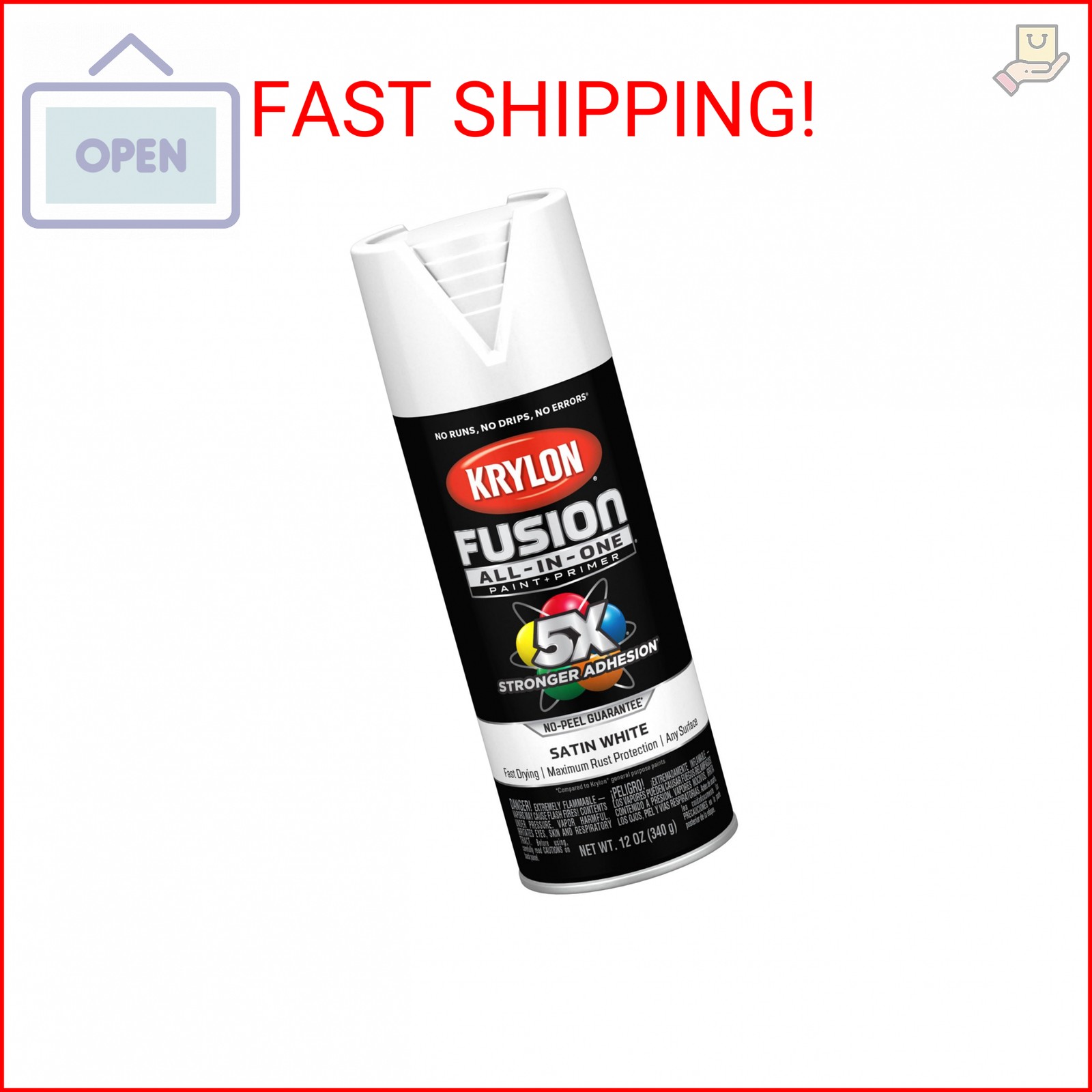 Krylon Fusion All-In-One, Satin, White, 12 oz