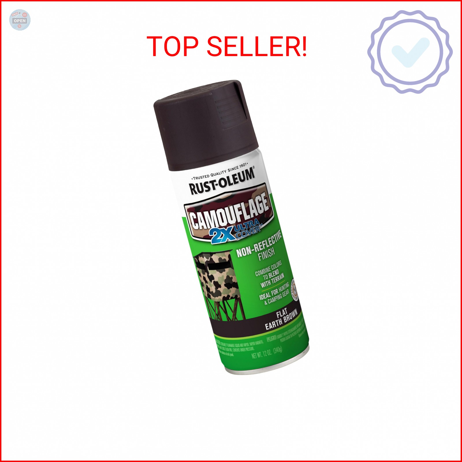 Rust-Oleum 279178 Camouflage 2X Ultra Cover Spray Paint, 12 oz, Flat Earth Brown