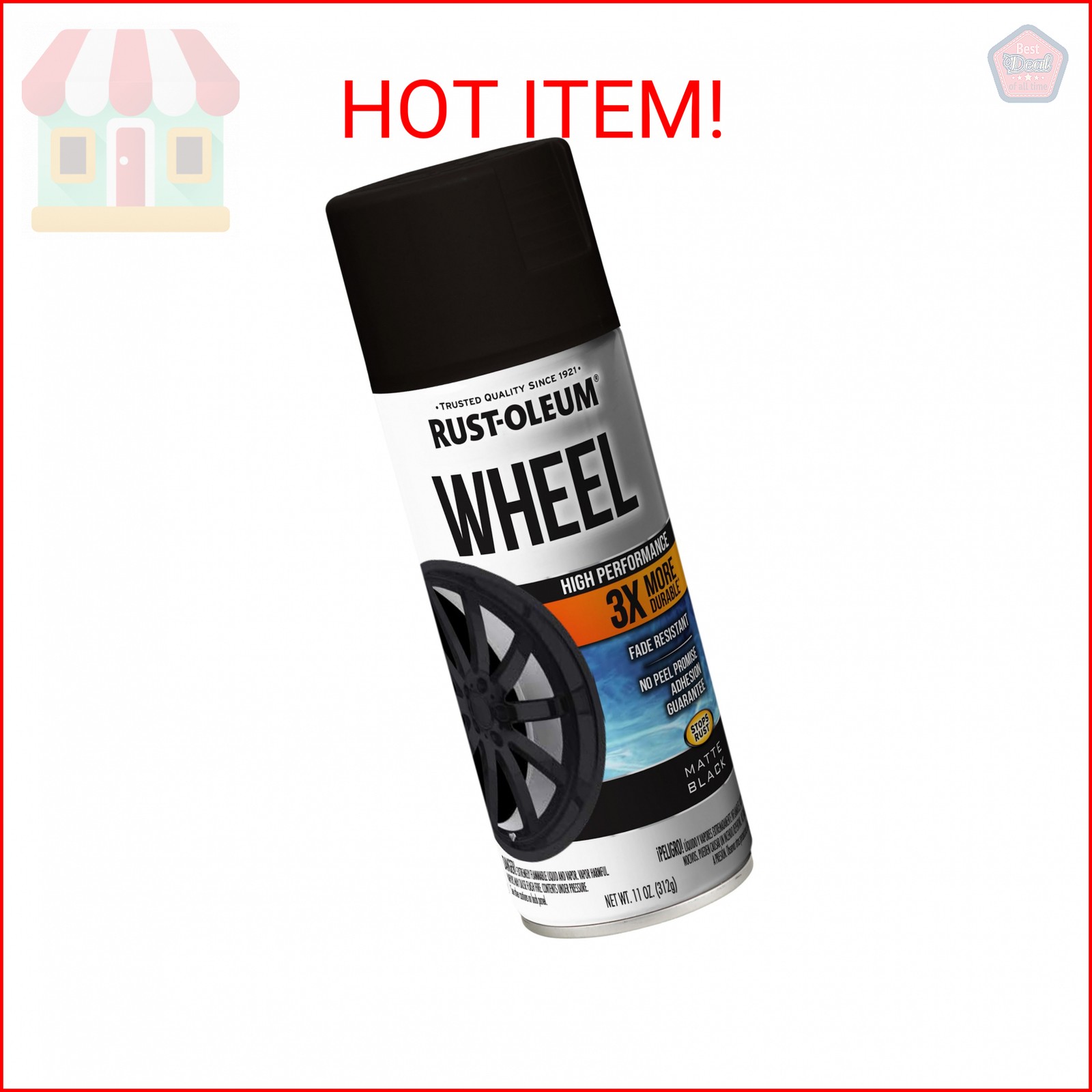 Rust-Oleum 366438 High Performance Wheel Spray Paint, 11 oz, Matte Black