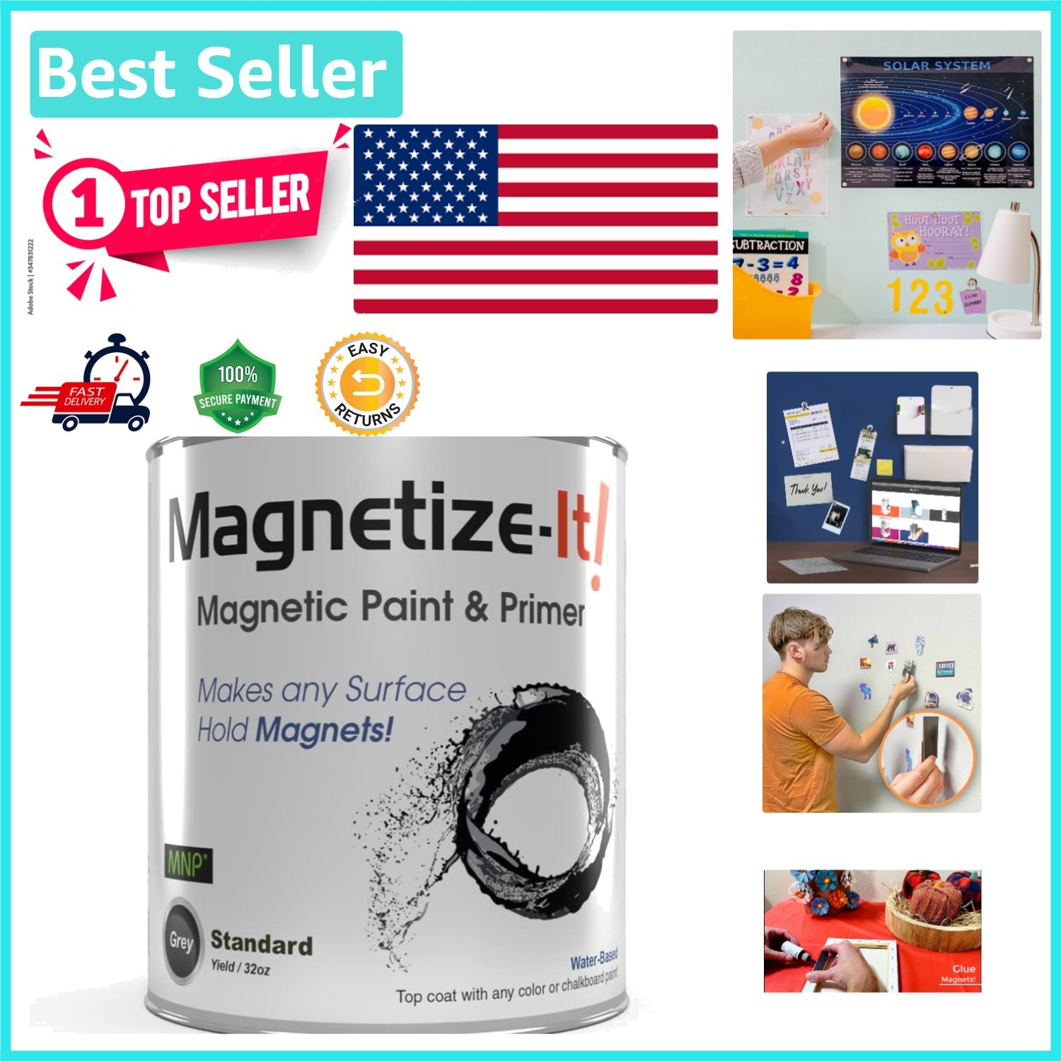 32oz Water-Based Magnetic Paint & Primer in Grey – Create Interactive Walls