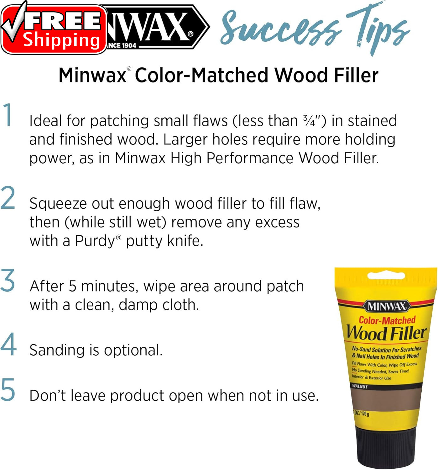 Color-Matched Wood Filler, Golden Oak, 6 Oz