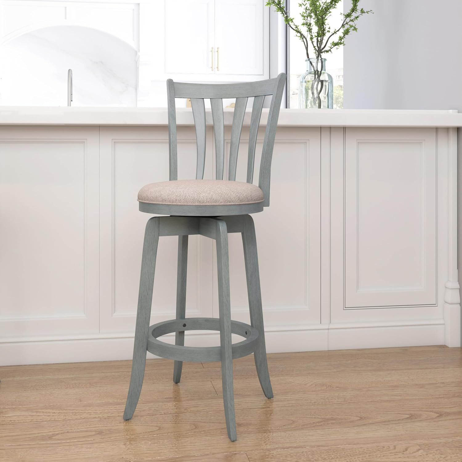 Furniture Savana Wood Bar Height Stool, 30″ High, Blue Wire Brush