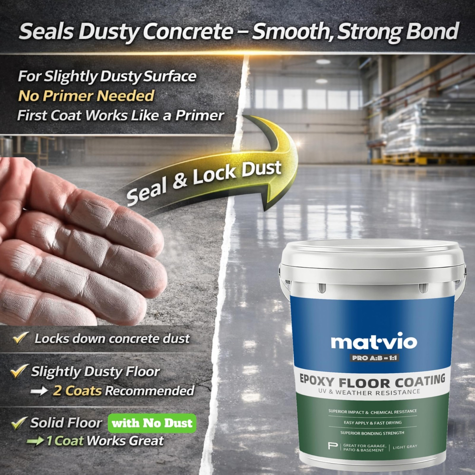 Two-Part Epoxy Floor Coating 0.53 Gal | Low VOC Garage & Basement Paint | Anti-S