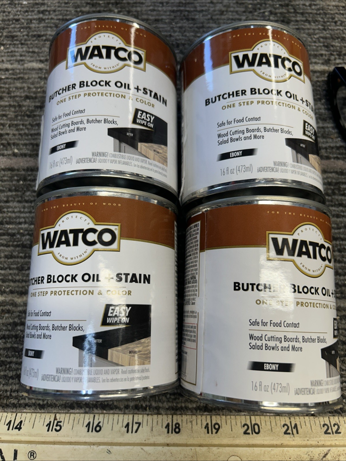 Lot of 4 New Watco Butcher Block Oil Stain Ebony Black 16oz Pint Each Free Ship