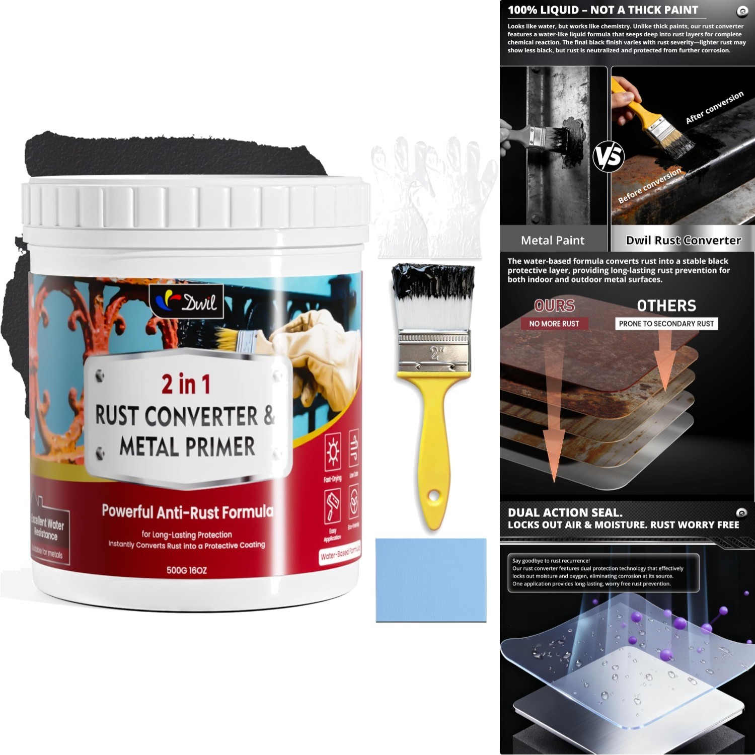 Black Rust Converter Metal Paint & Primer Anti Rust Prevention Coating 16oz New