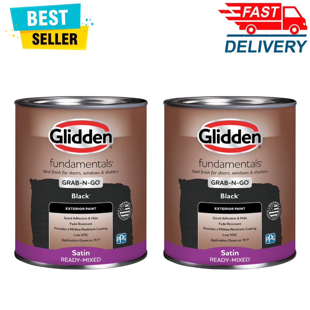 (2 Pack) Glidden Fundamentals Exterior Paint, Black Satin, 1 Quart, Waterproof