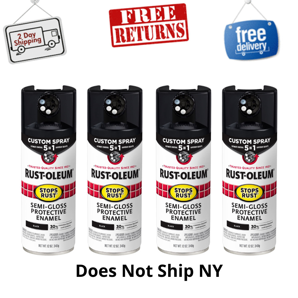 4PK Rust-Oleum Stops Rust Custom Spray 5-in-1 Semi-Gloss Black Spray Paint 12 oz