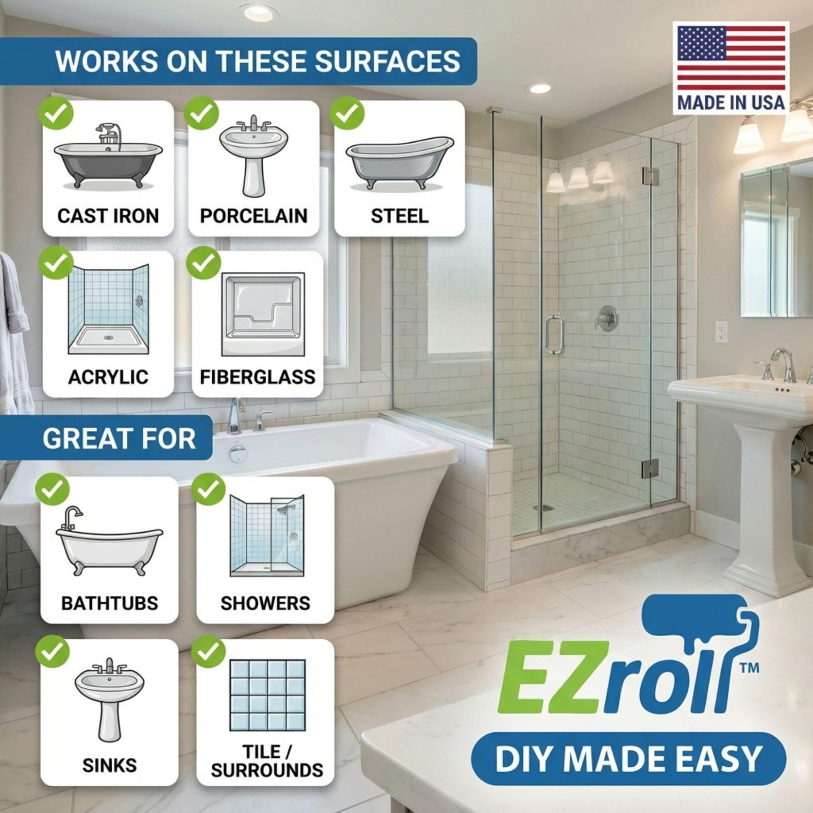 Bathtub Refinishing Kit – Low Odor White Paint for Tub, Tile, Sink & Shower – DI