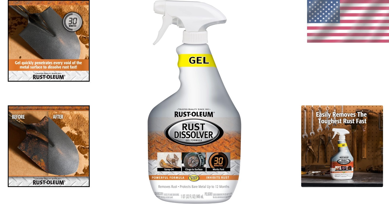 Rust-Oleum Rust Dissolver Gel Spray-300112 Powerful Formula Inhibit Rust 32Oz