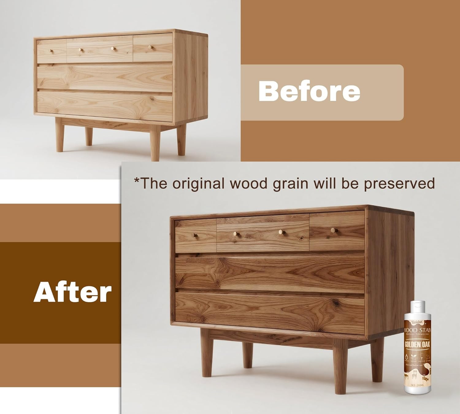 Wood Stain, 8.5Oz/250Ml Water Based Wood Stain for Indoor and Outdoor Furniture,