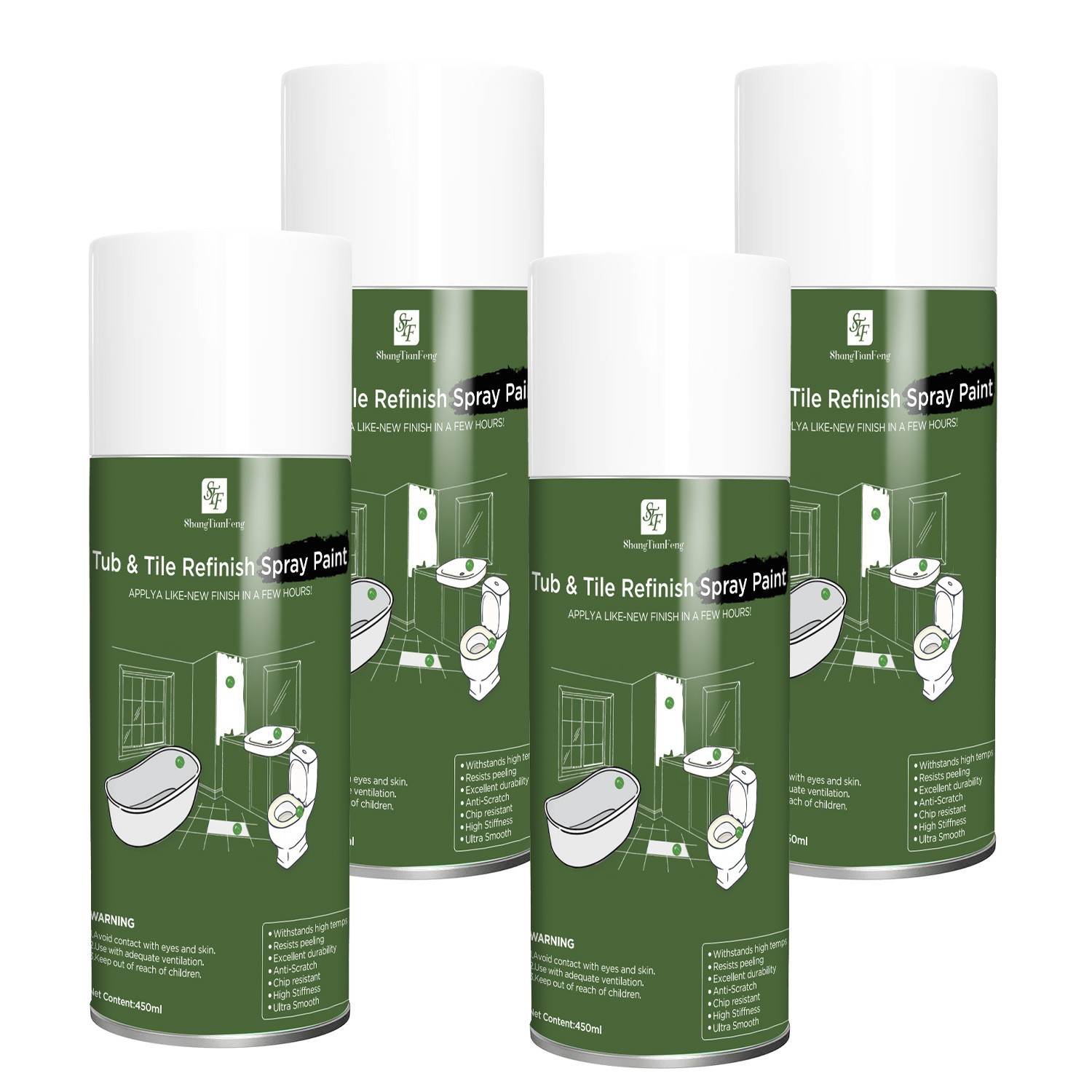4 PCS White Paint Bathtub and Tile Refinishing Spray Paint Kit, tub and tile
