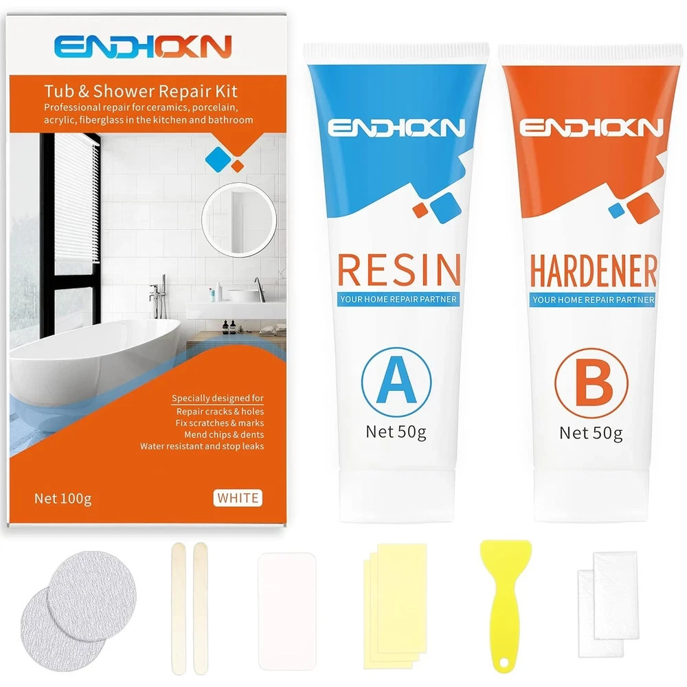 Bath Repair Kit White, Enamel, Porcelain, Acrylic, Fiberglass, Ceramic Sink, Tu