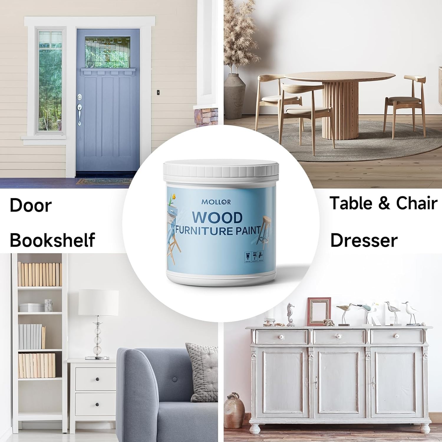 Pintura para madera de acabado mate de 16oz para muebles blanca con herramientas