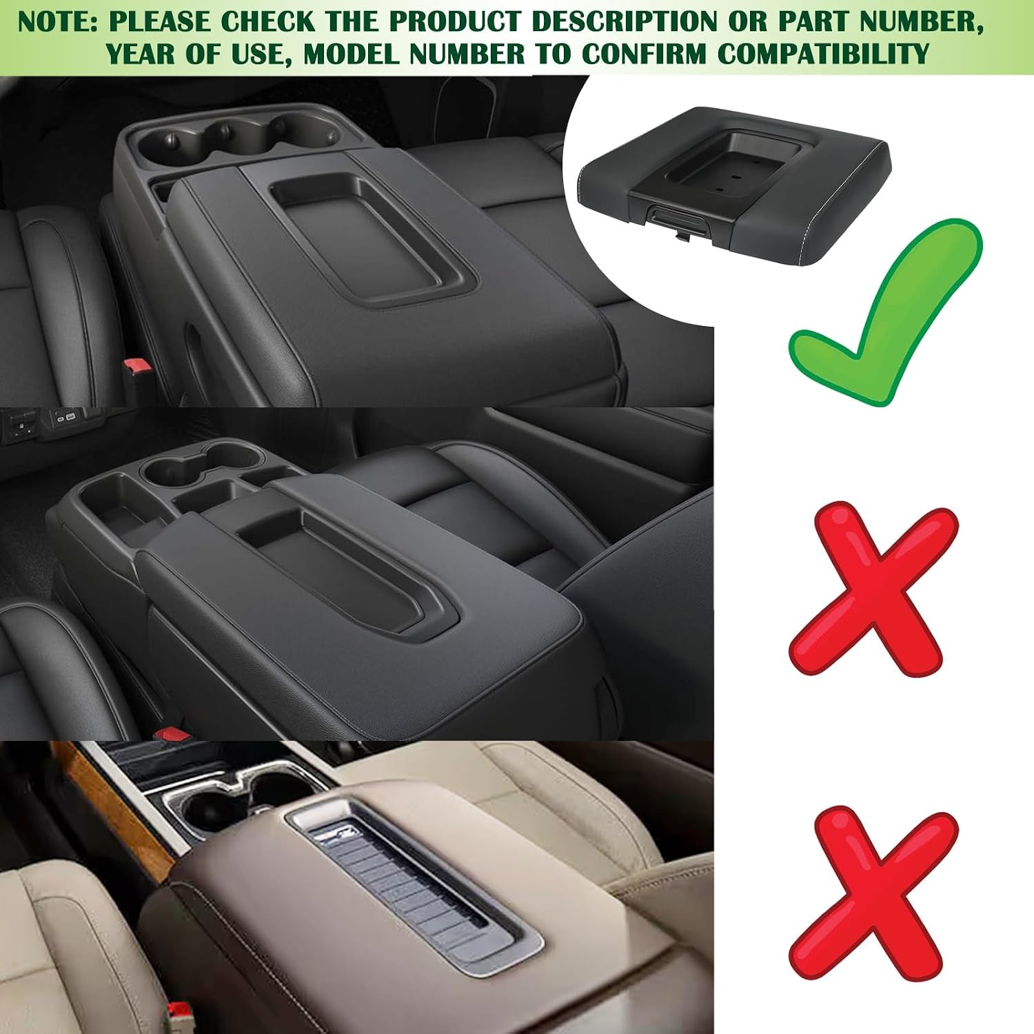 Front Seat Center Console Armrest Lid Black Compatible with 2014-2019 Chevrolet
