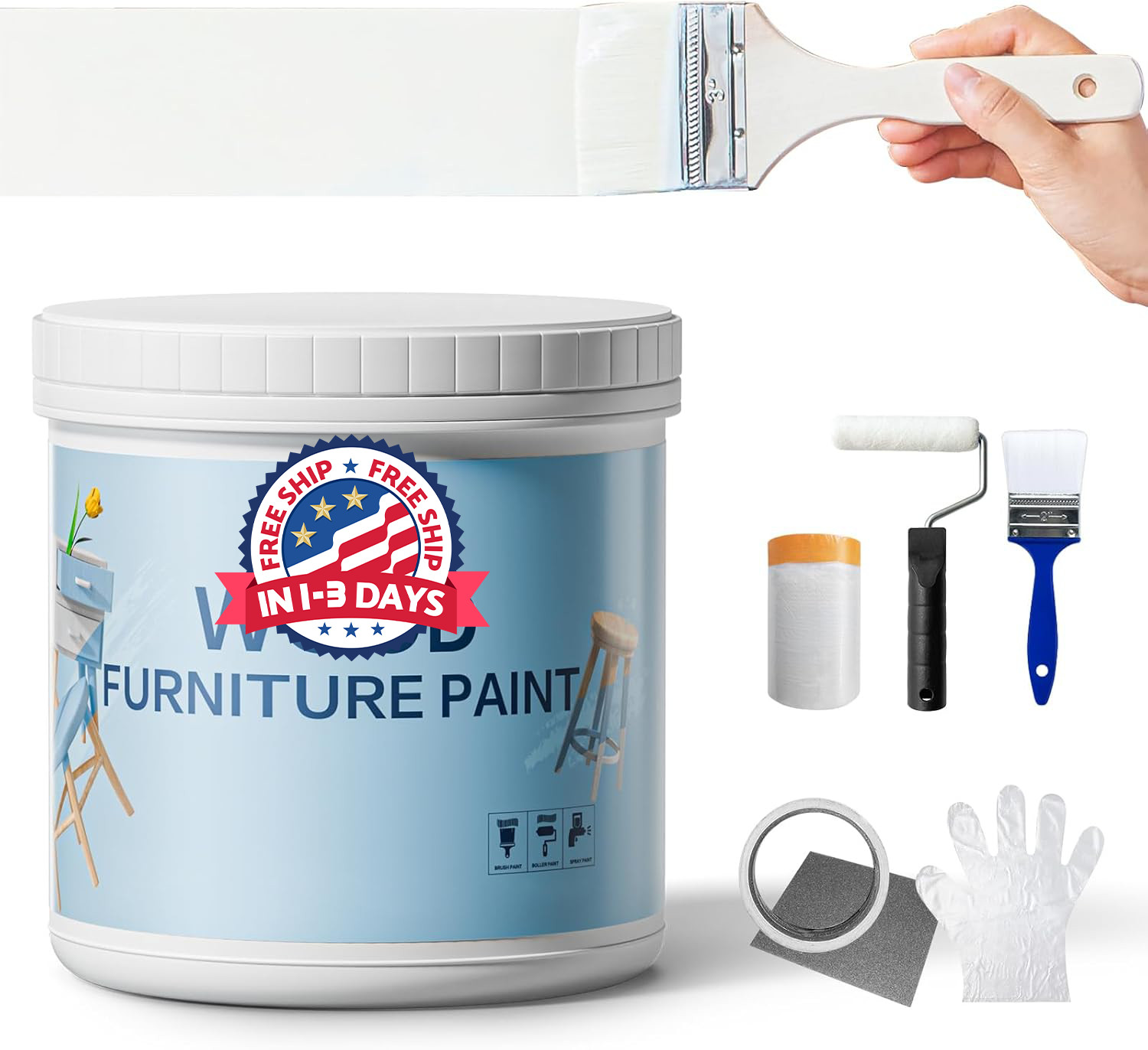 Pintura para madera de acabado mate de 16oz para muebles blanca con herramientas