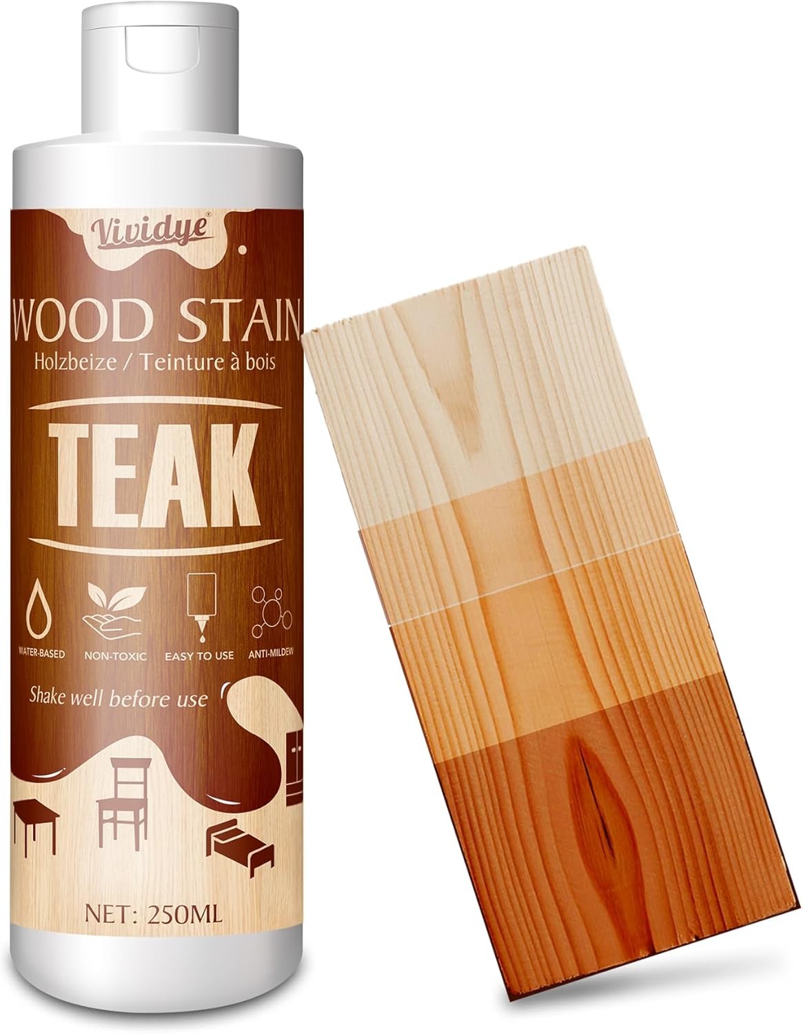 Wood Stain, 8.5oz/250ml Water Based Wood Stain for Indoor and Outdoor Furniture,