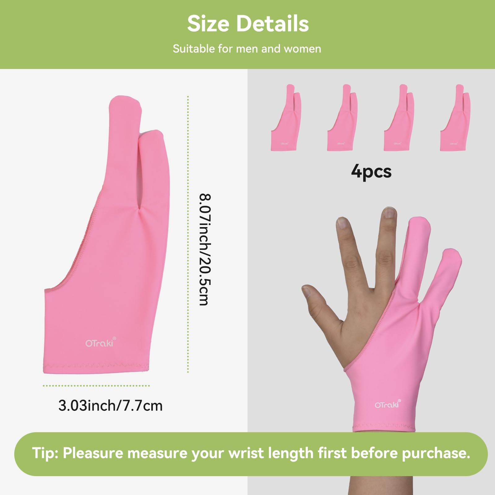 OTraki Drawing Glove 4 Pack Artist for Tablet with Medium, Pink