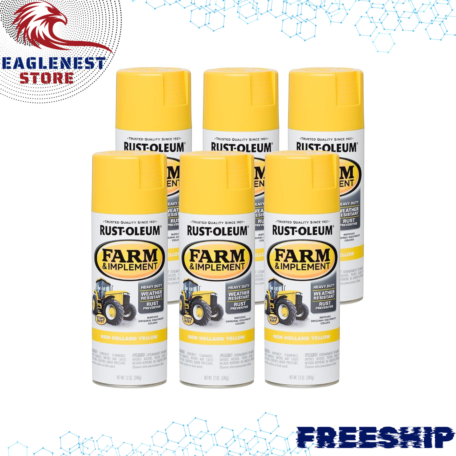 6 PCS Spray Paint, 12 oz, New Holland Yellow