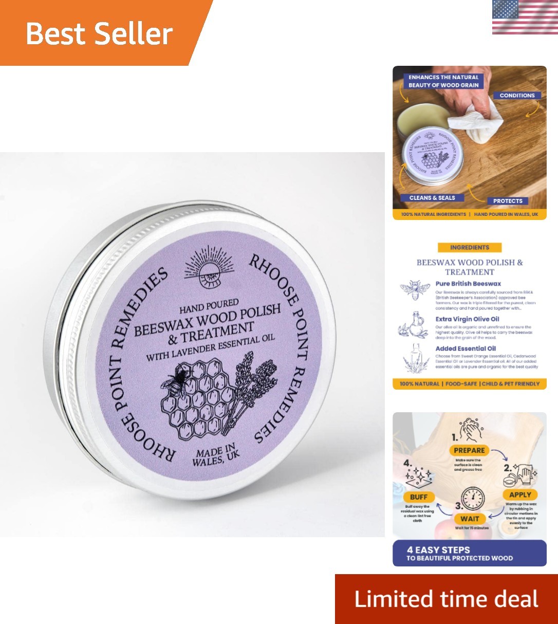 Eco-Friendly Lavender Beeswax Polish 3.4 Fl Oz – Protect & Enhance Wood Surfaces