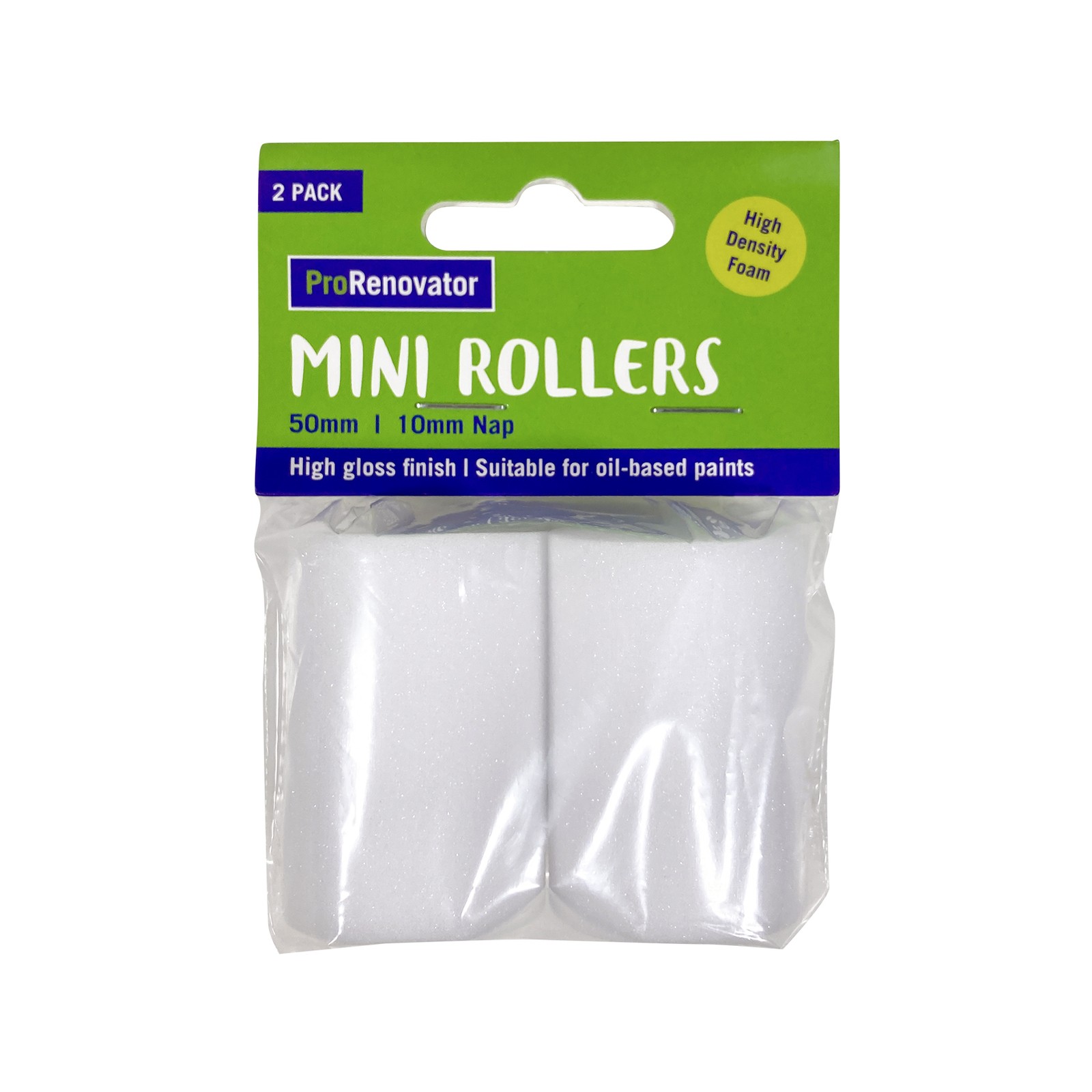 ProRenovator 50mm HD Foam Mini Rollers – 2 Pack