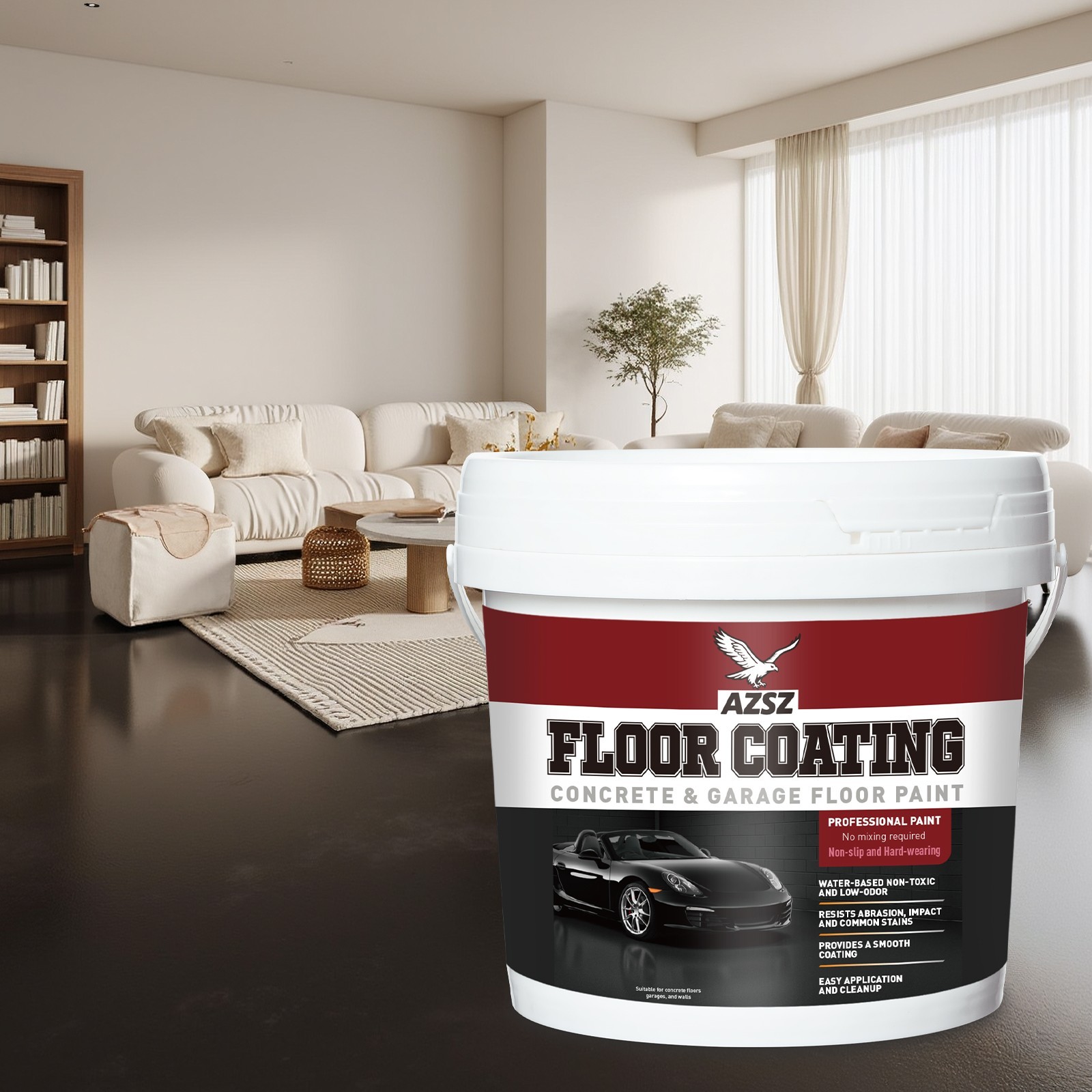 10Gal Acrylic Floor Concrete Paint, Indoor Outdoor Garage Floor Driveway Coating