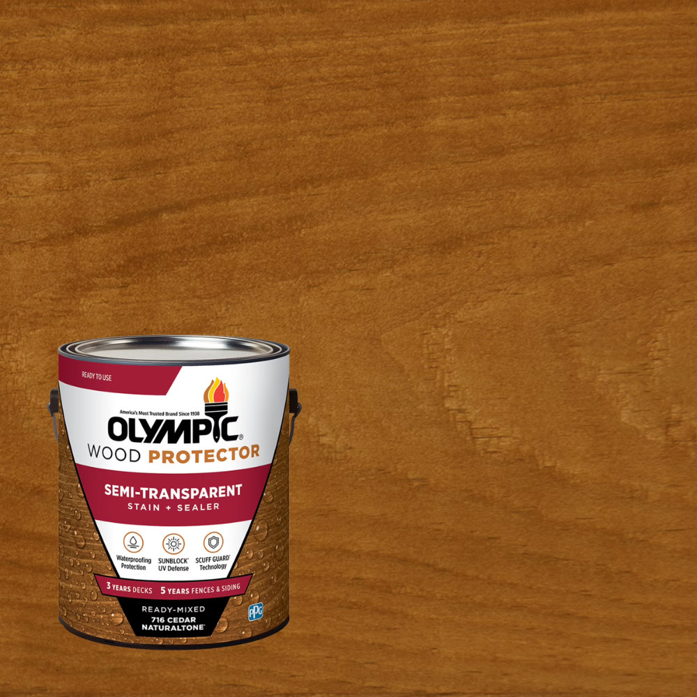 Olympic Wood Protector Cedar Semi-Transparent Exterior Stain & Sealer, 1 Gallon