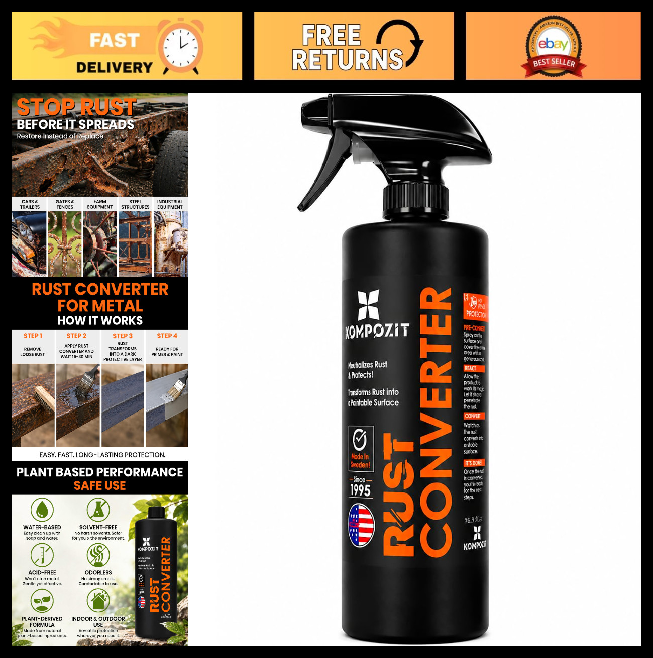 Rust Converter for Metal – Plant-Based Rust Reformer & Neutralizer, Odorless, 1