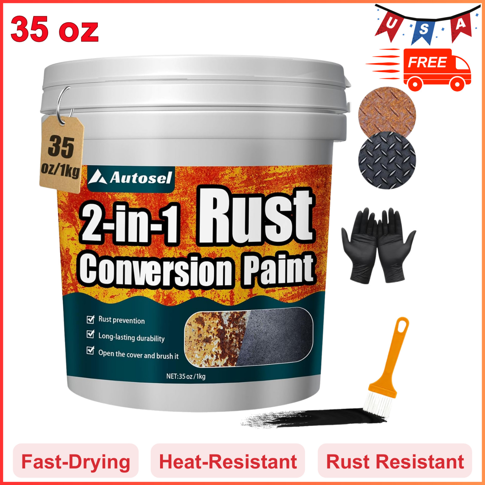 2-in-1 Rust Converter & Metal Primer, Stops Rust,Rust Inhibitor Paint For Metal