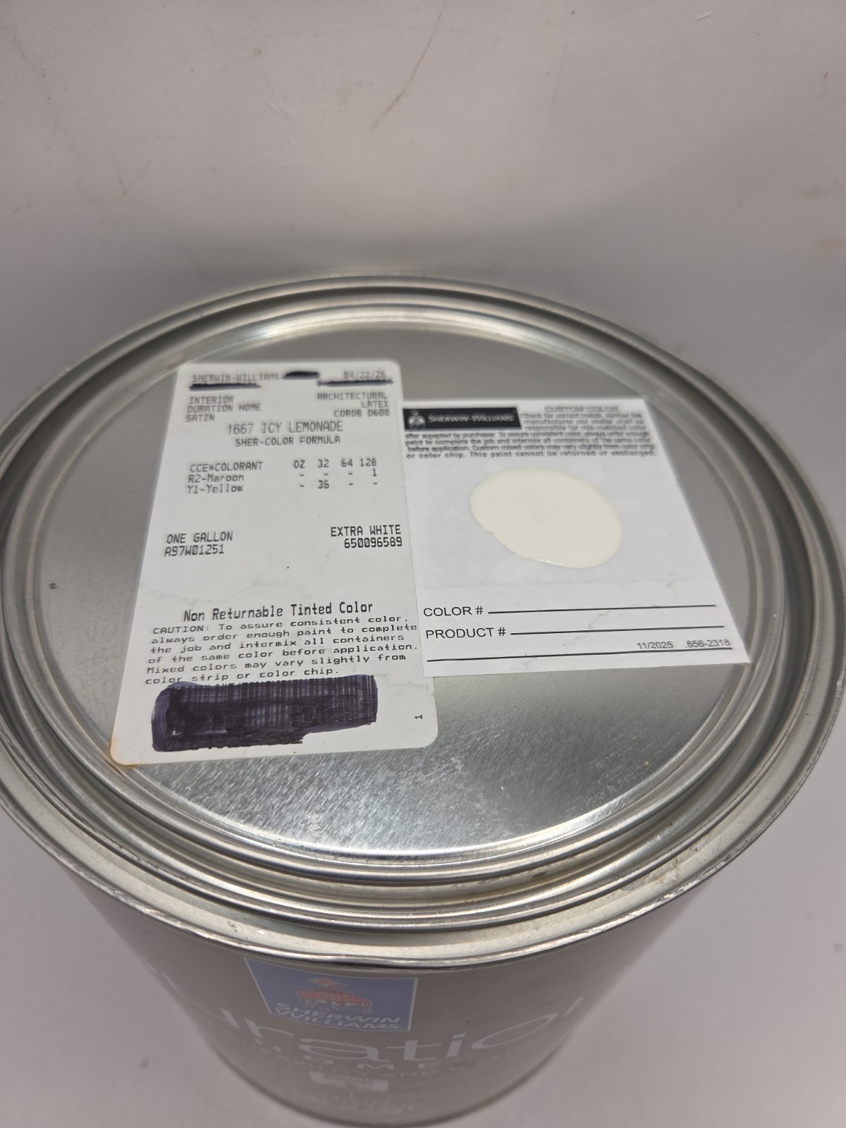 1 Gallon Sherwin Williams Duration Interior Satin Color 1667 Icy Lemonade