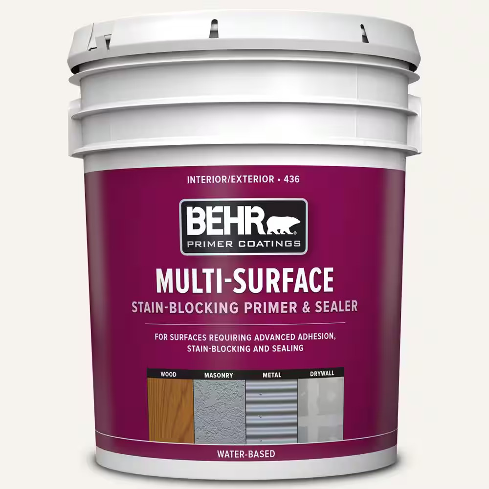 BEHR 5 Gal. White Acrylic Multi-Surface Stain-Blocking Paint Primer and Sealer