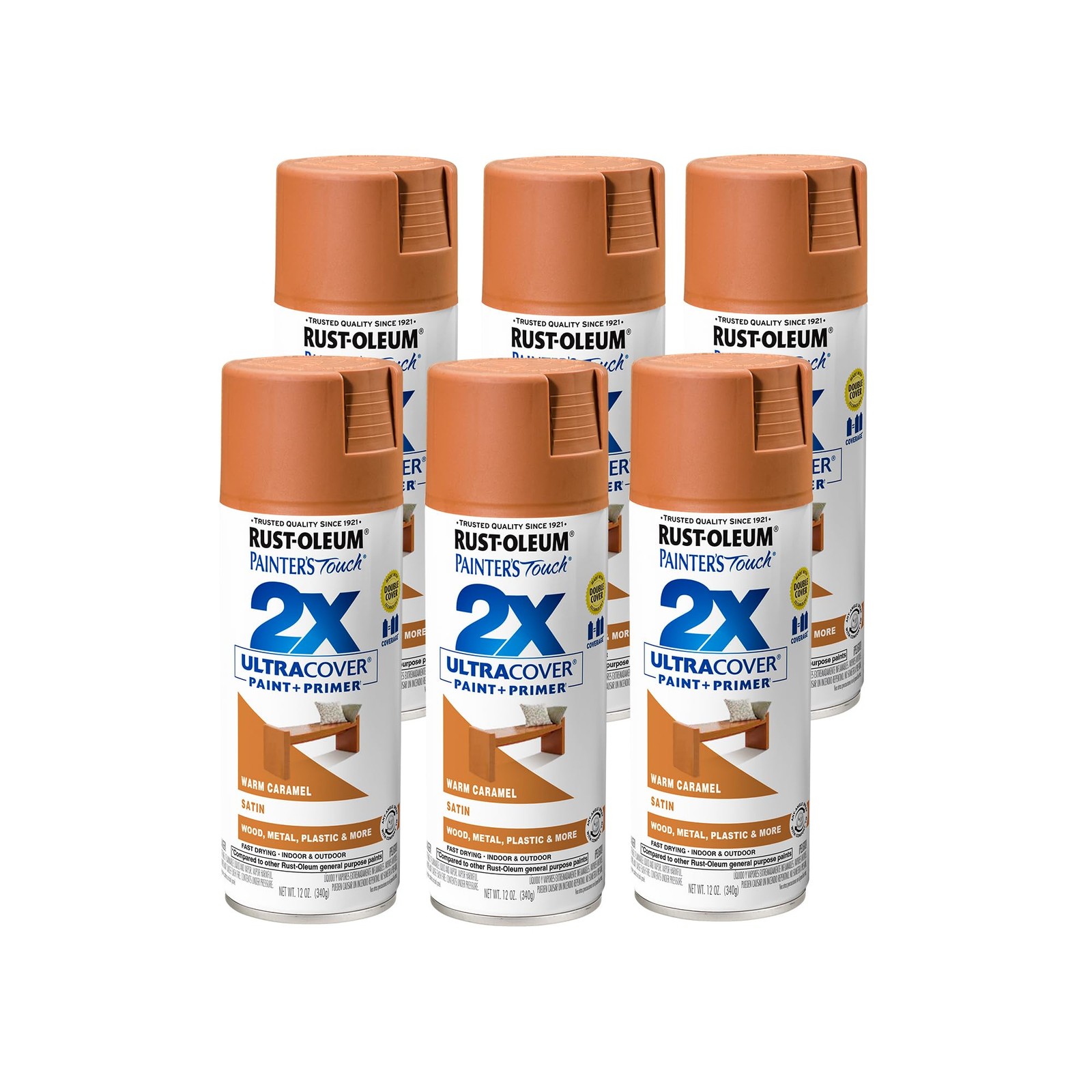 Rust-Oleum 334083-6PK Painter’s Touch 2X Ultra Cover Spray Paint, 12 oz, Sati…