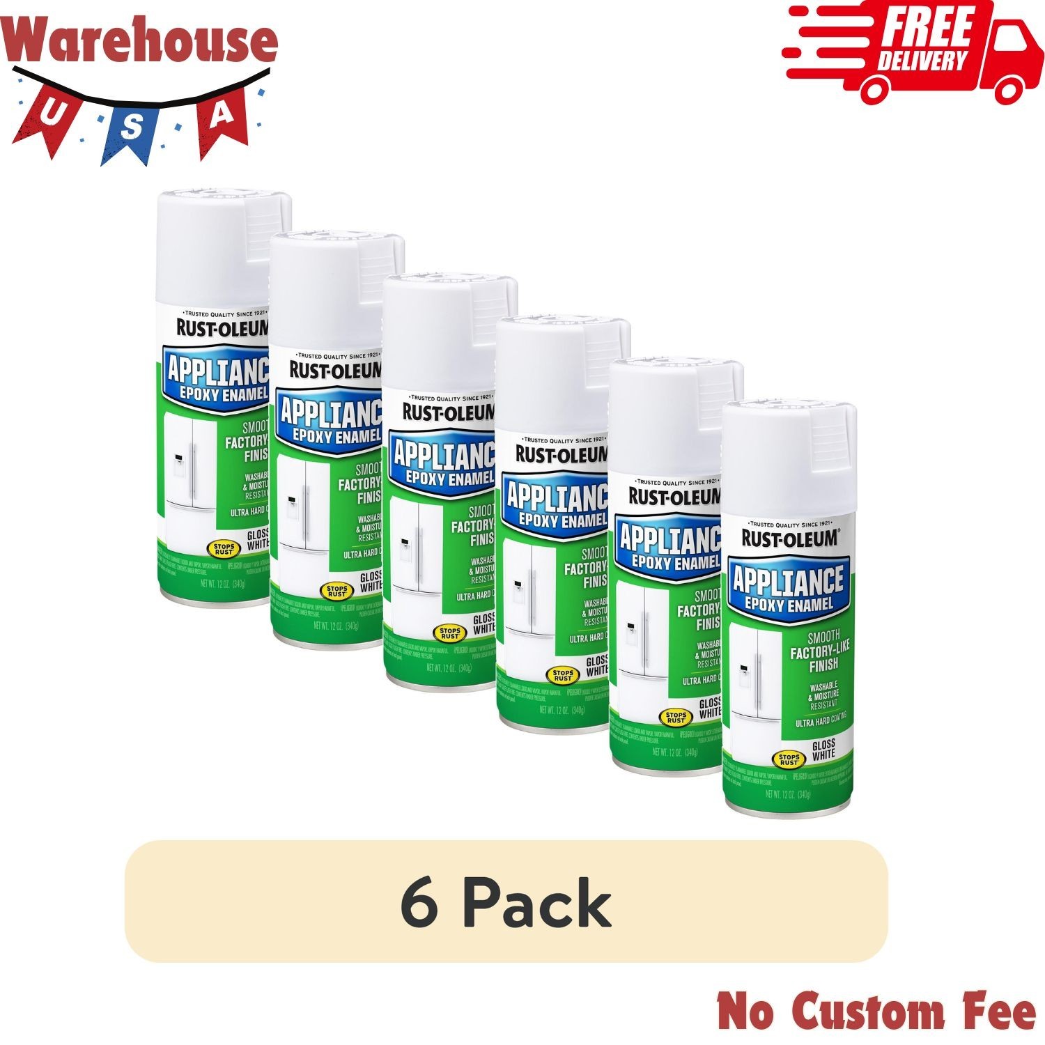 (6 pack) White, Specialty Appliance Epoxy Gloss Spray Paint, 12 oz