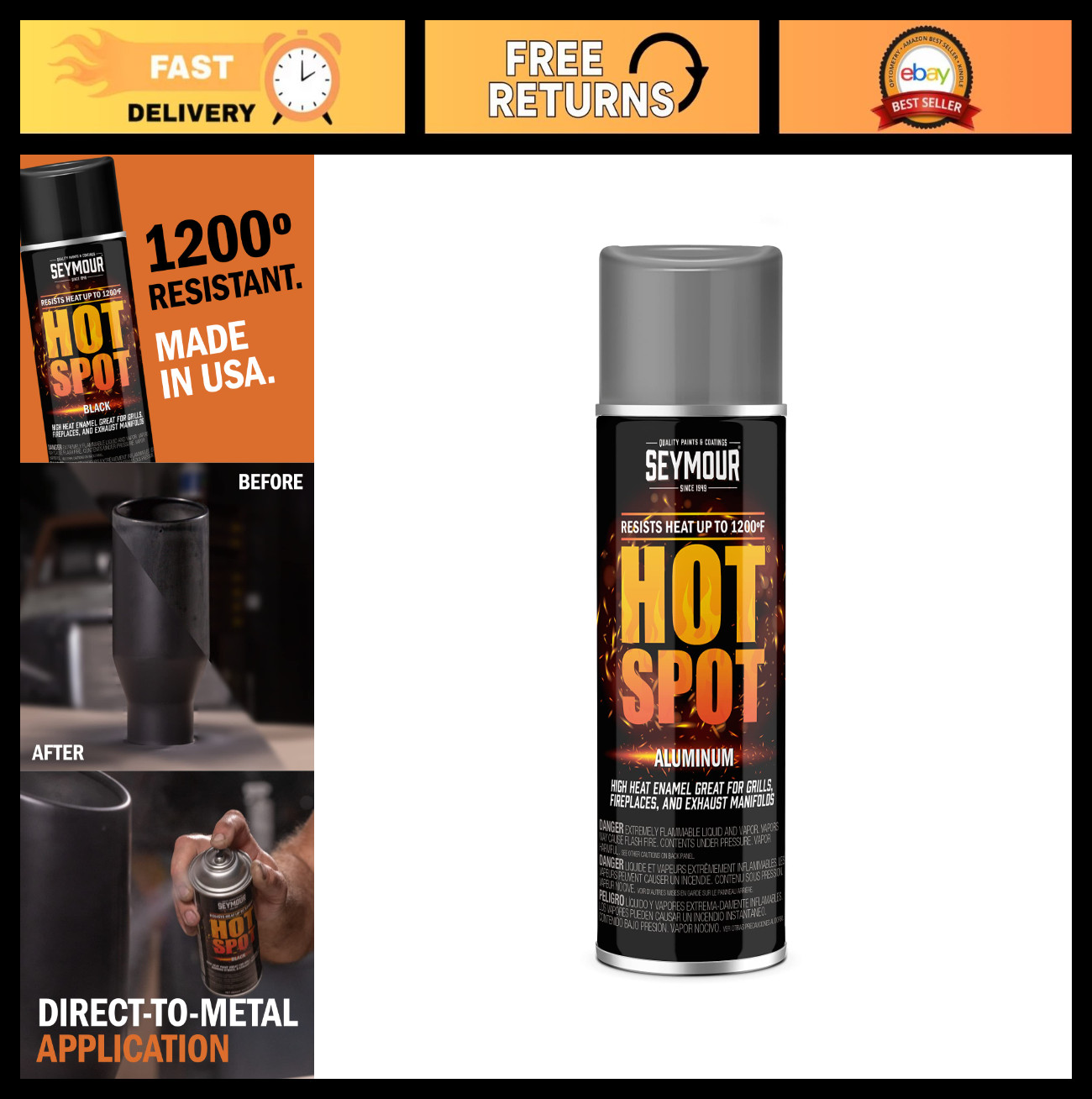 High Heat Spray Paint 12 oz – 1200°F Heat Resistant Coating for Grills, Stoves,