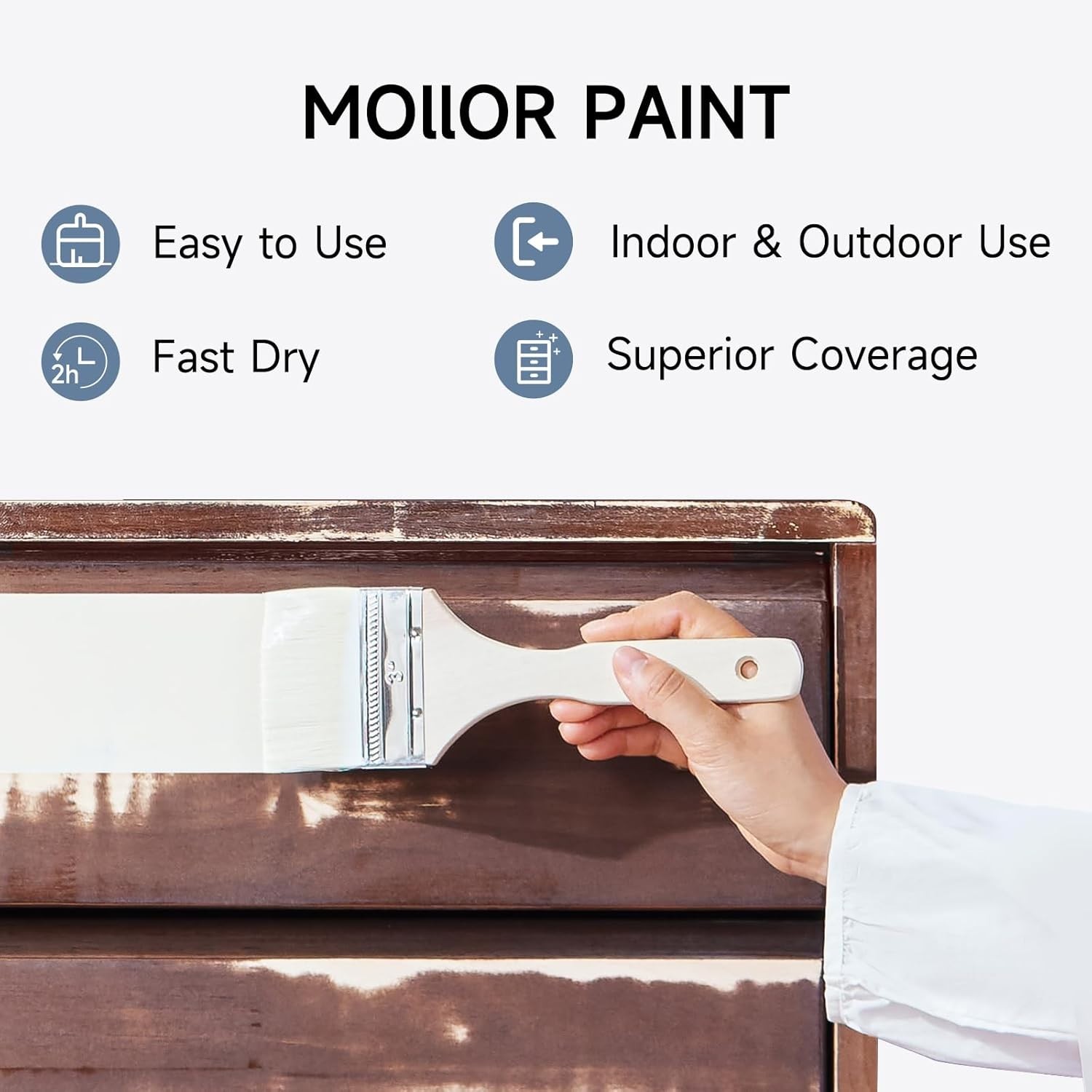 Pintura para madera de acabado mate de 16oz para muebles blanca con herramientas