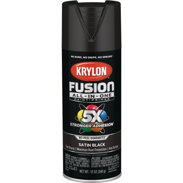 6-Krylon Fusion All-In-One Satin Spray Paint & Primer, Black Model: K02732007
