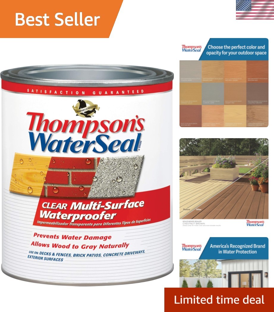 1 Quart Thompson’s Clear Waterproof Stain – Protect Wood, Brick & Concrete