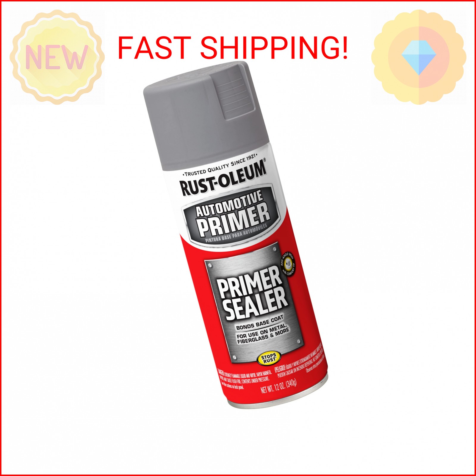 Rust-Oleum 249321 Automotive Primer Sealer Spray, 12 oz, Gray