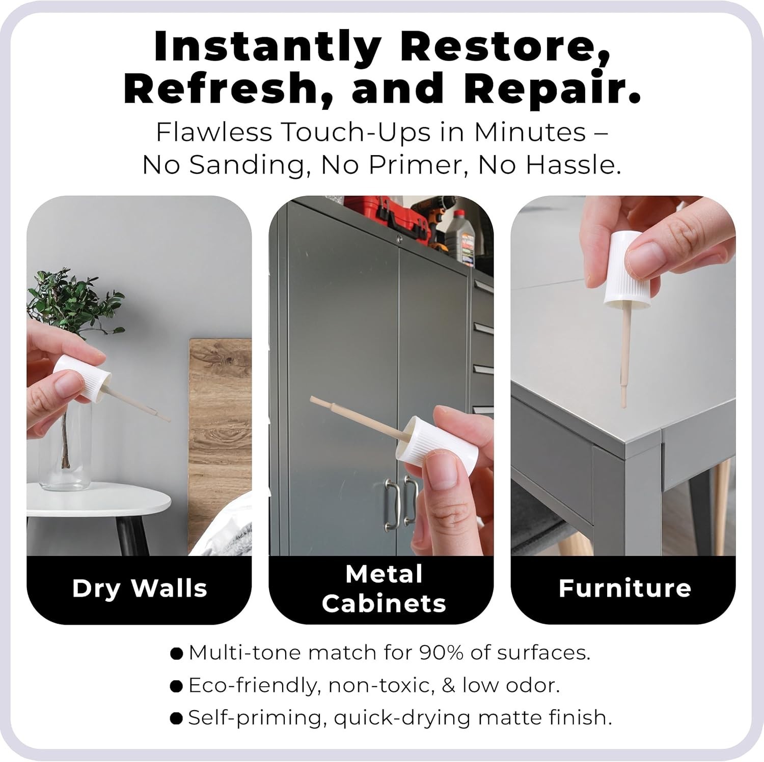 3-Pack Gray Matte Touch-Up Paint Kit for Doors, Cabinets & Walls, 1oz
