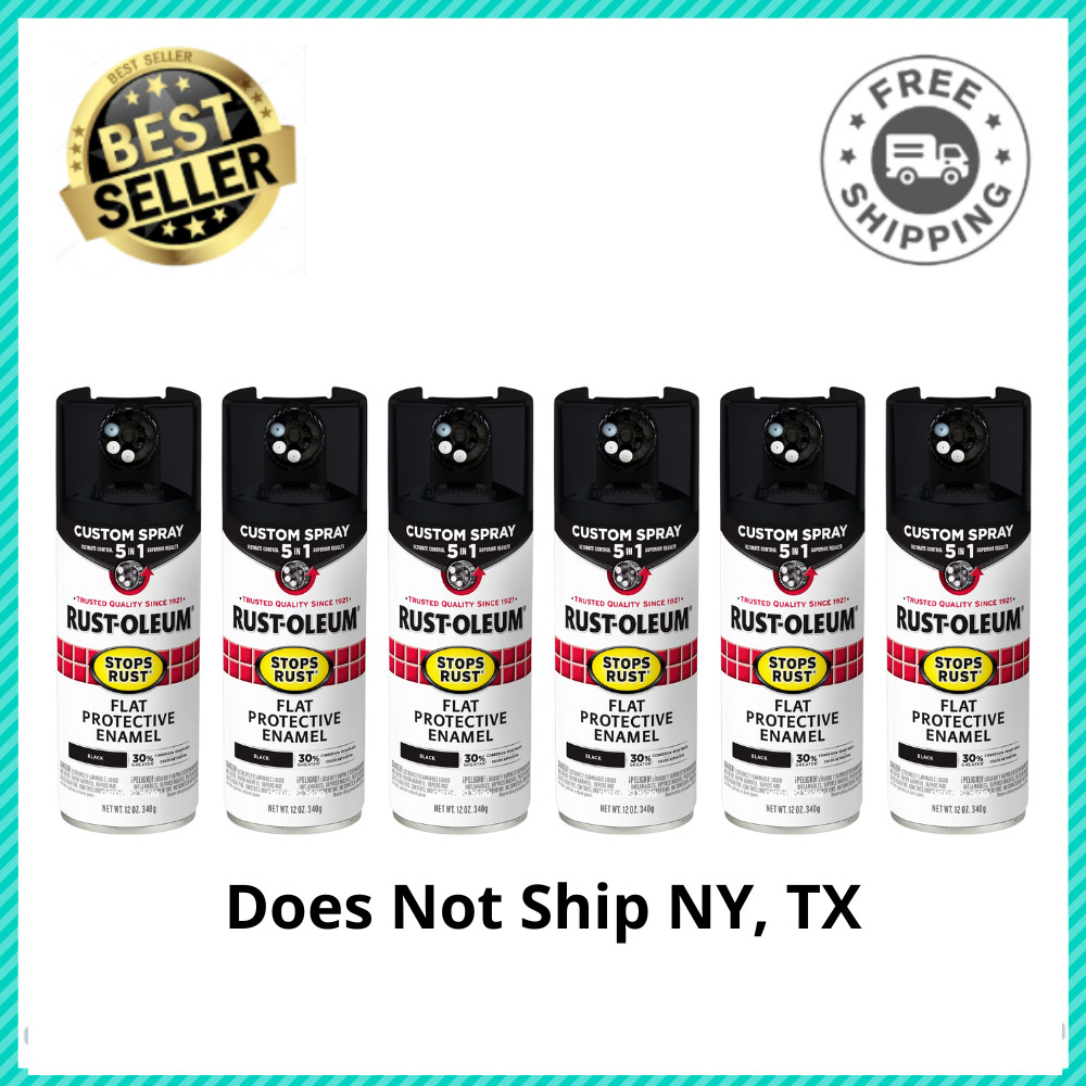 6 Pack Black, Rust-Oleum Stops Rust Custom Sprays 5 in 1 Flat Spray Paint, 12 oz