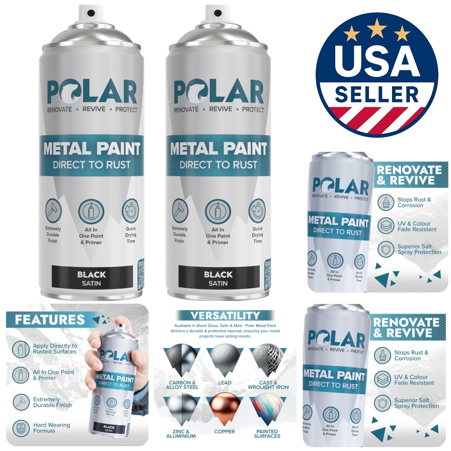 Satin Black Direct to Rust Spray Paint – 2 x 13.5 fl oz for Ultimate Protection