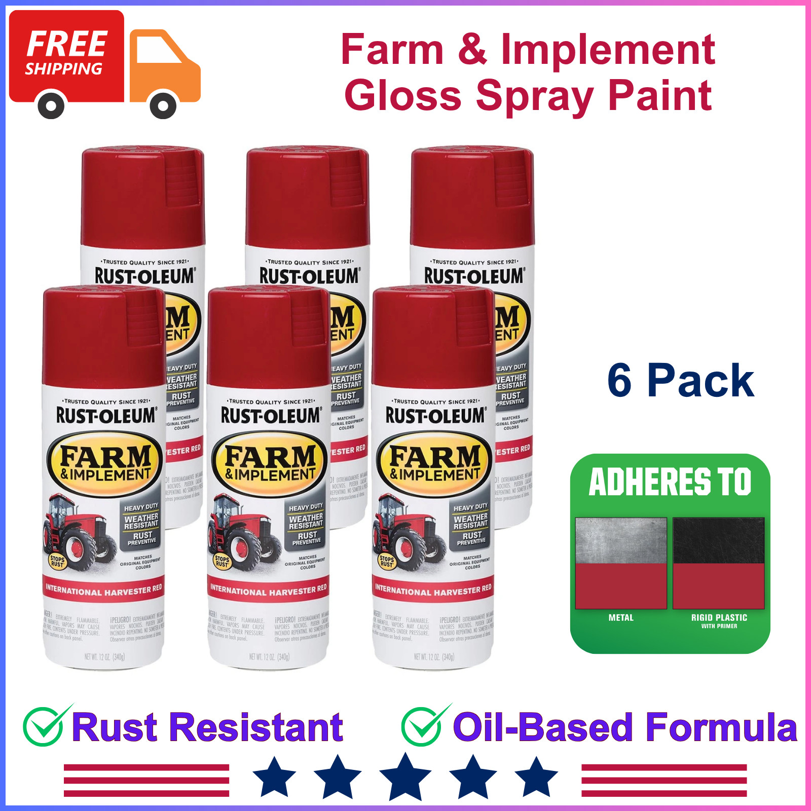 6 Pack International Harvested Red, Farm & Implement Gloss Spray Paint, 12 Oz